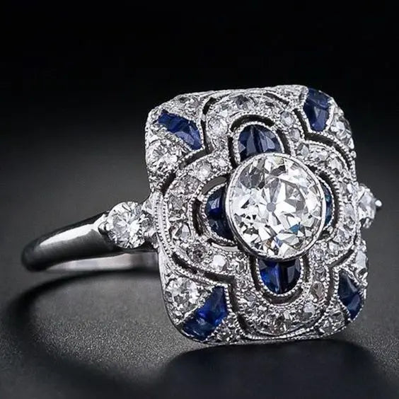 Retro Zilveren Ring met Blauwe Zirconia