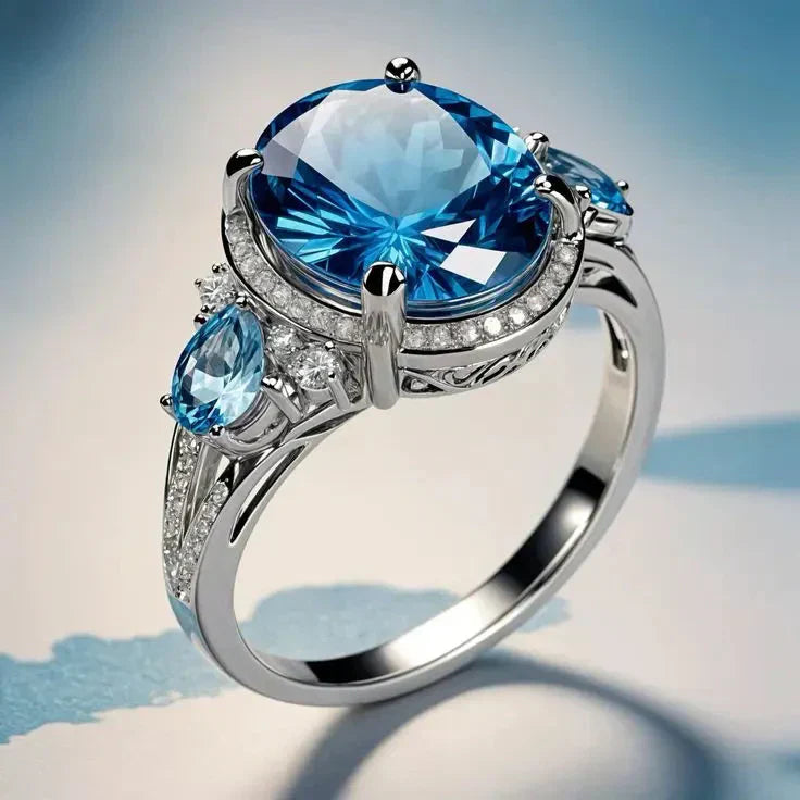 Retro Zilveren Ring met Blauw Kristal