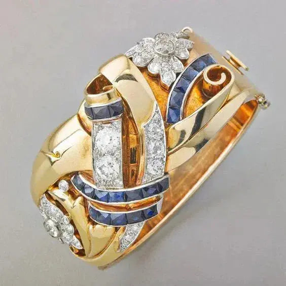 Retro Gouden Ring met Blauwe Zirkonia