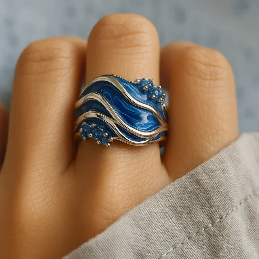 Vintage Gold Finish Ocean Wave Ring